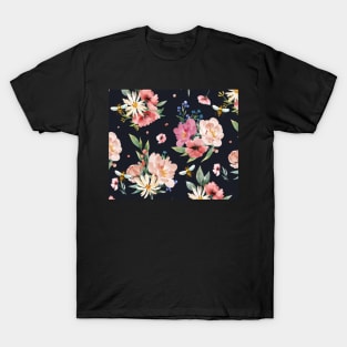 Field of Bees Black and Pink Flowers T-Shirt